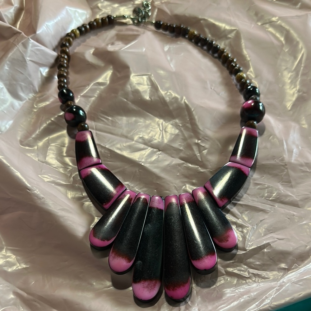ZAD Pink and Black Art Deco Necklace